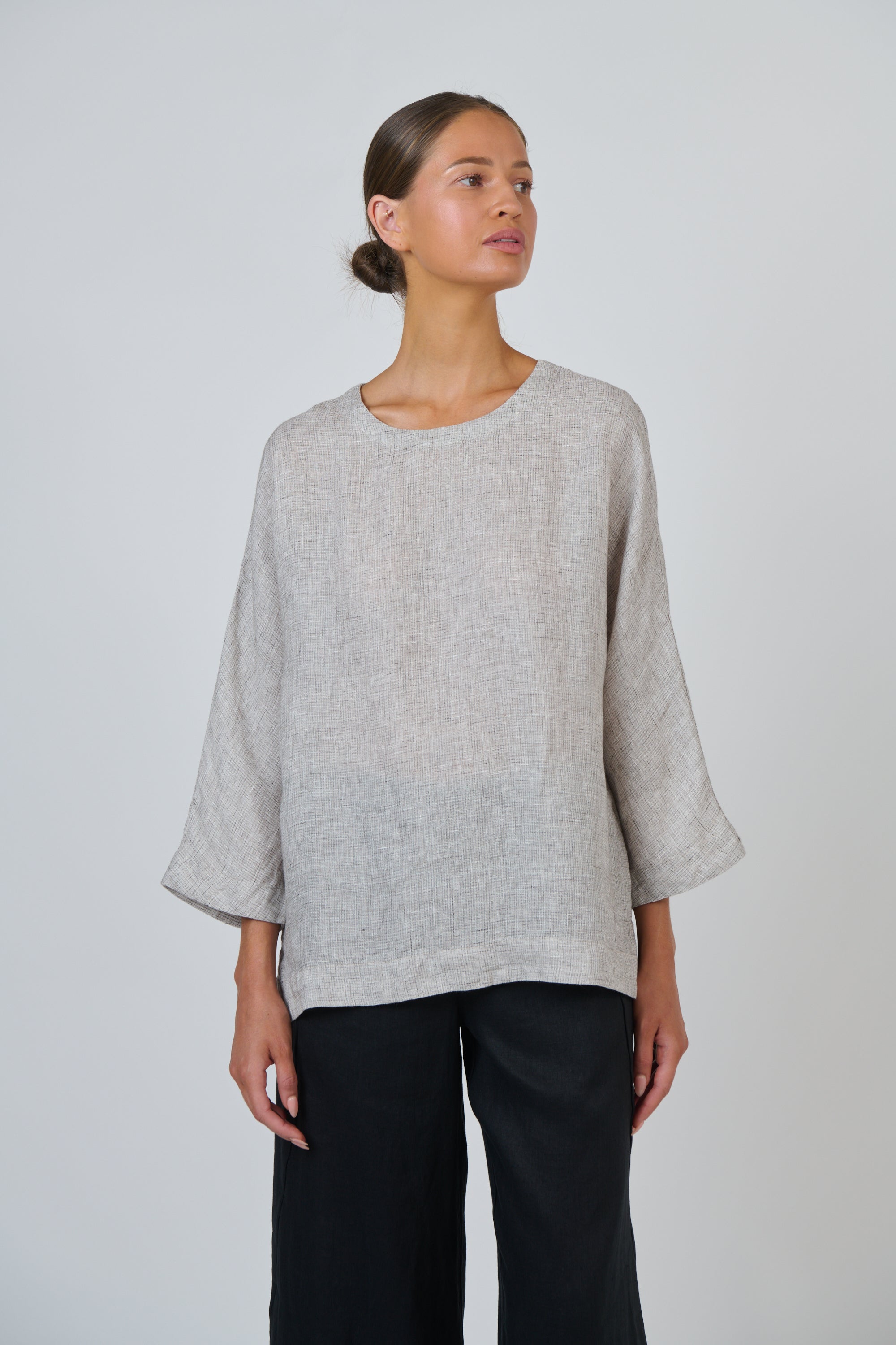 Naturals | Linen Top 3/4 Sleeve | Chai
