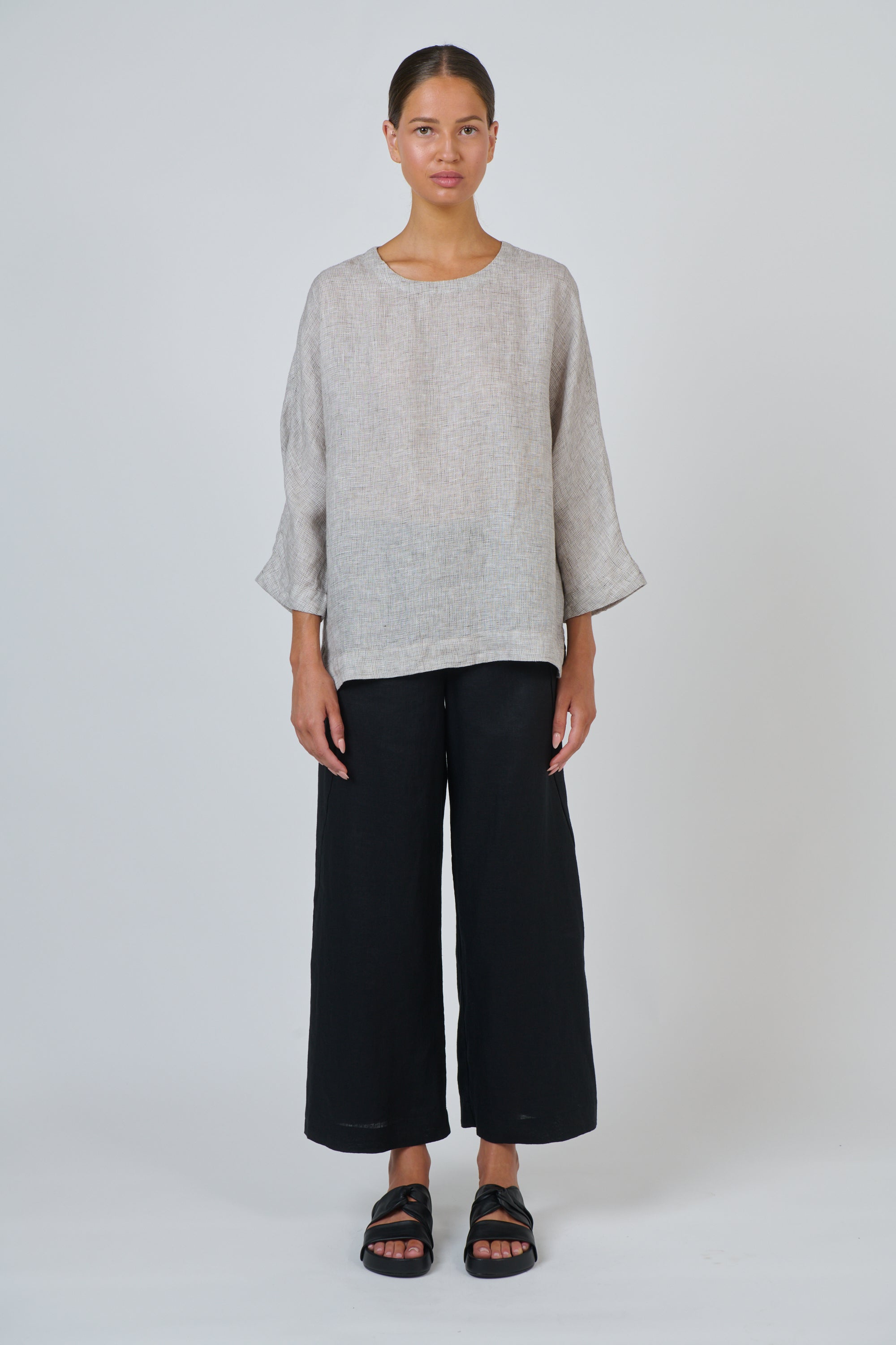Naturals | Linen Top 3/4 Sleeve | Chai