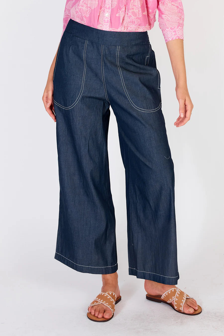 Ruby Yaya I Pula Pant  with White Stitching  I Blue