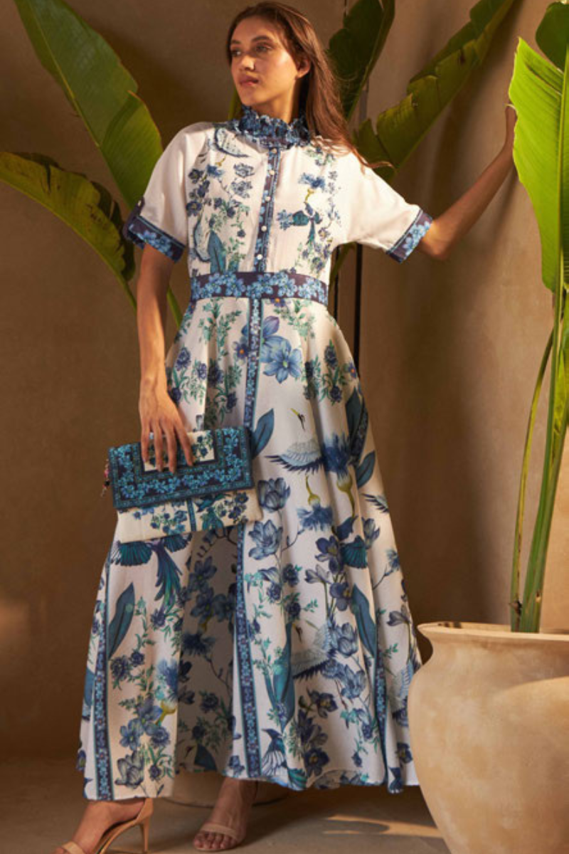 Inoa | Reva Linen Dress | Flowers Blu