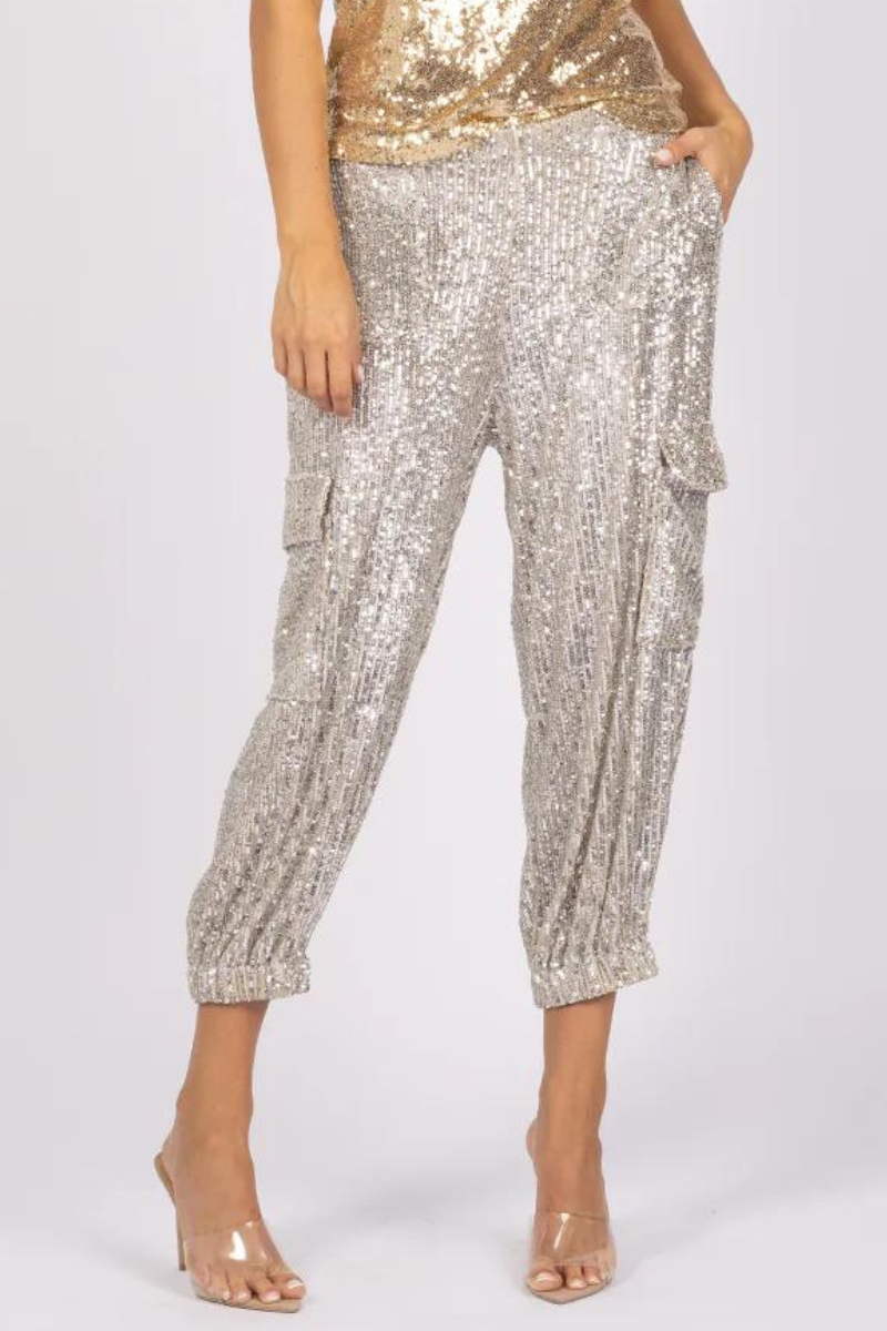 JOEY | Mossy Sequin Jogger | Silver