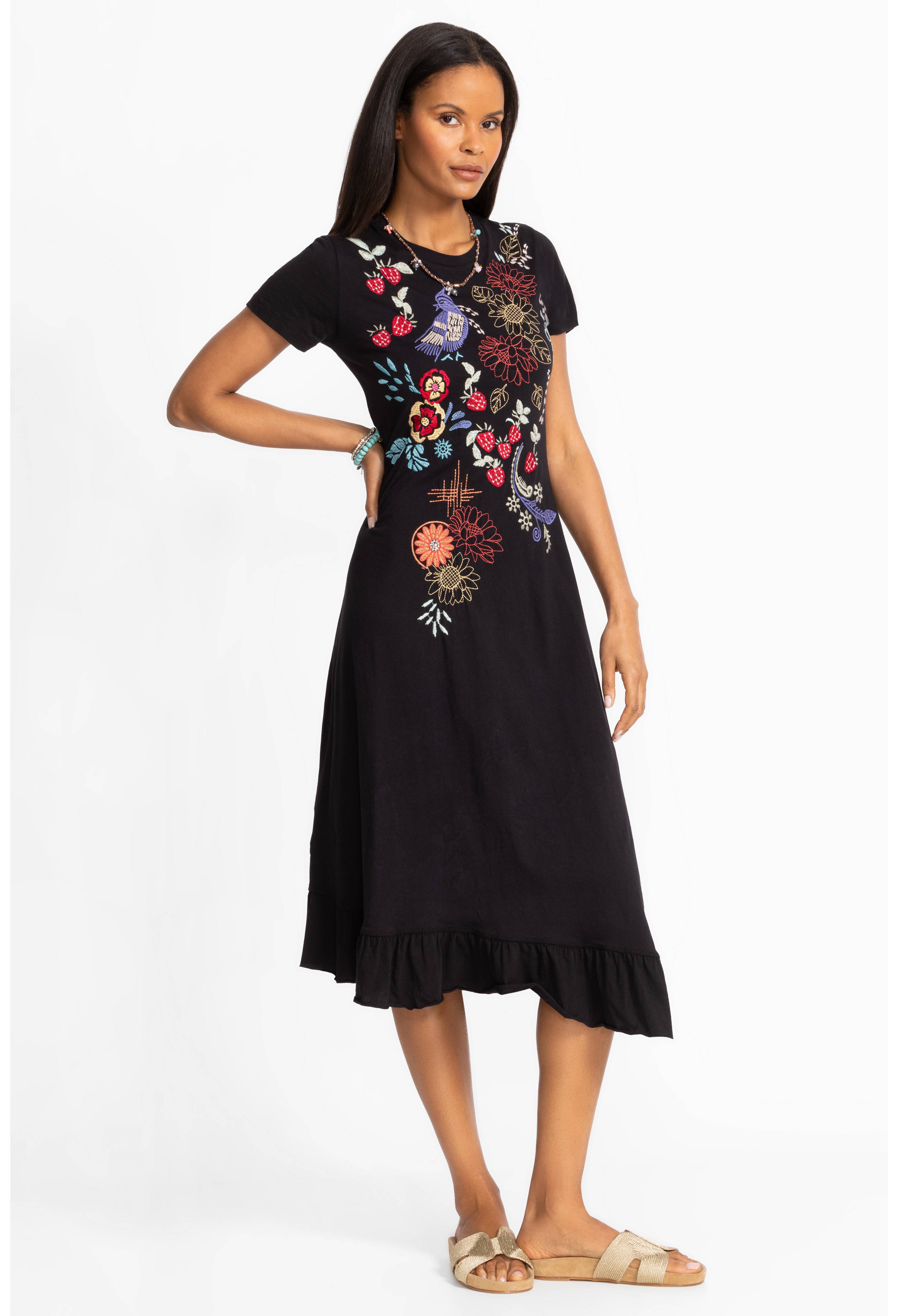 Johnny Was | Asymmetrical Ruffle Flounce Embroidered Dress | Cora