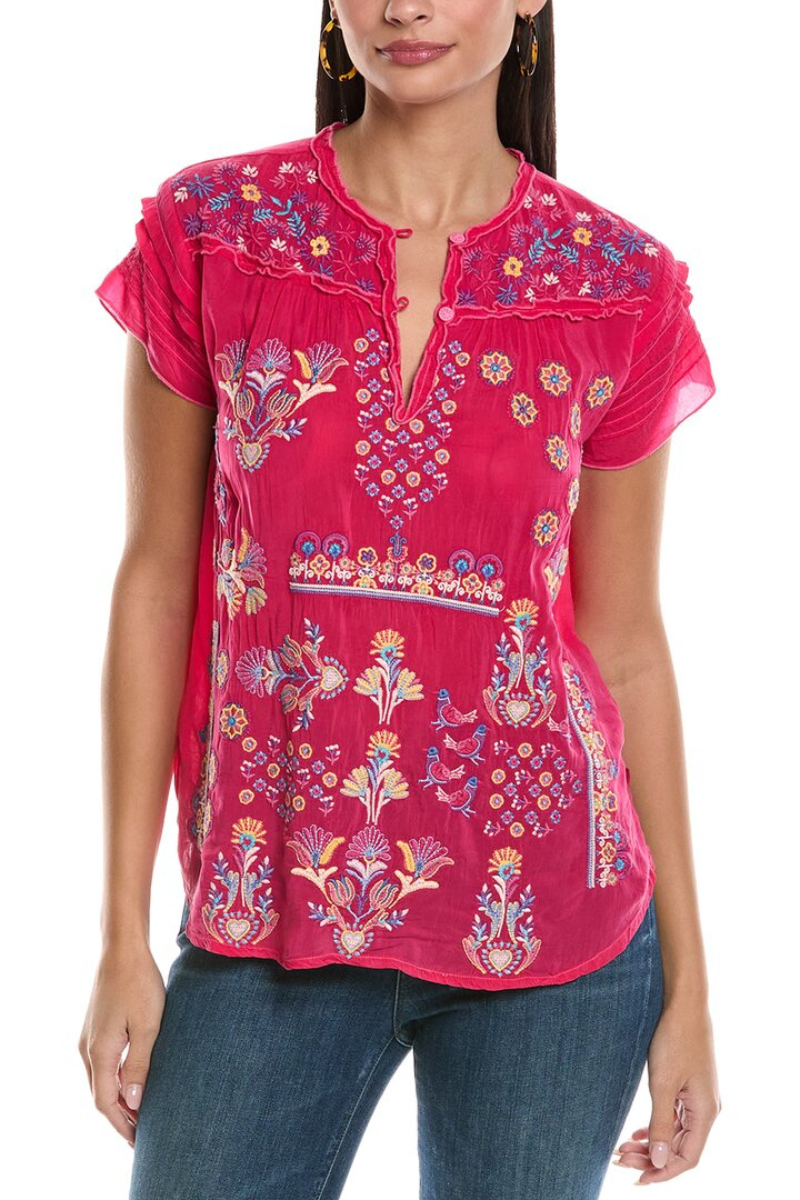 Johnny Was |  Lafaret Blouse | Agnes Bougainvillea