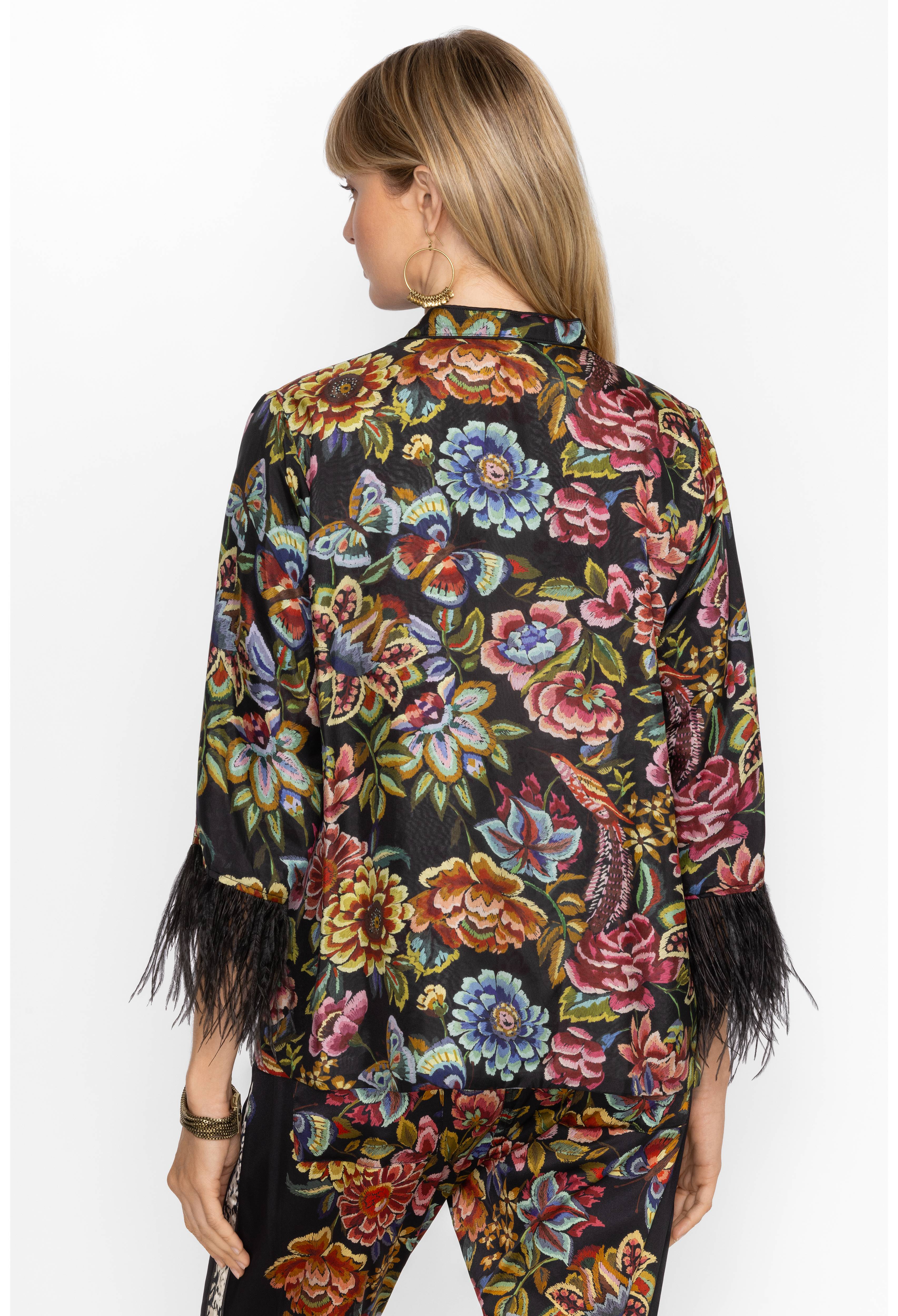 Johnny Was | Lewella Feather Trim Kimono | Antigua Flower