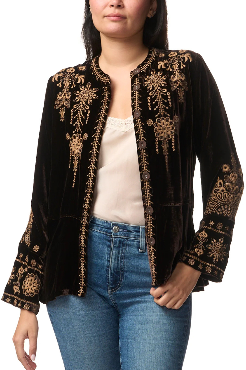 Johnny Was | Marik Velvet Peplum Jacket | Chocolate