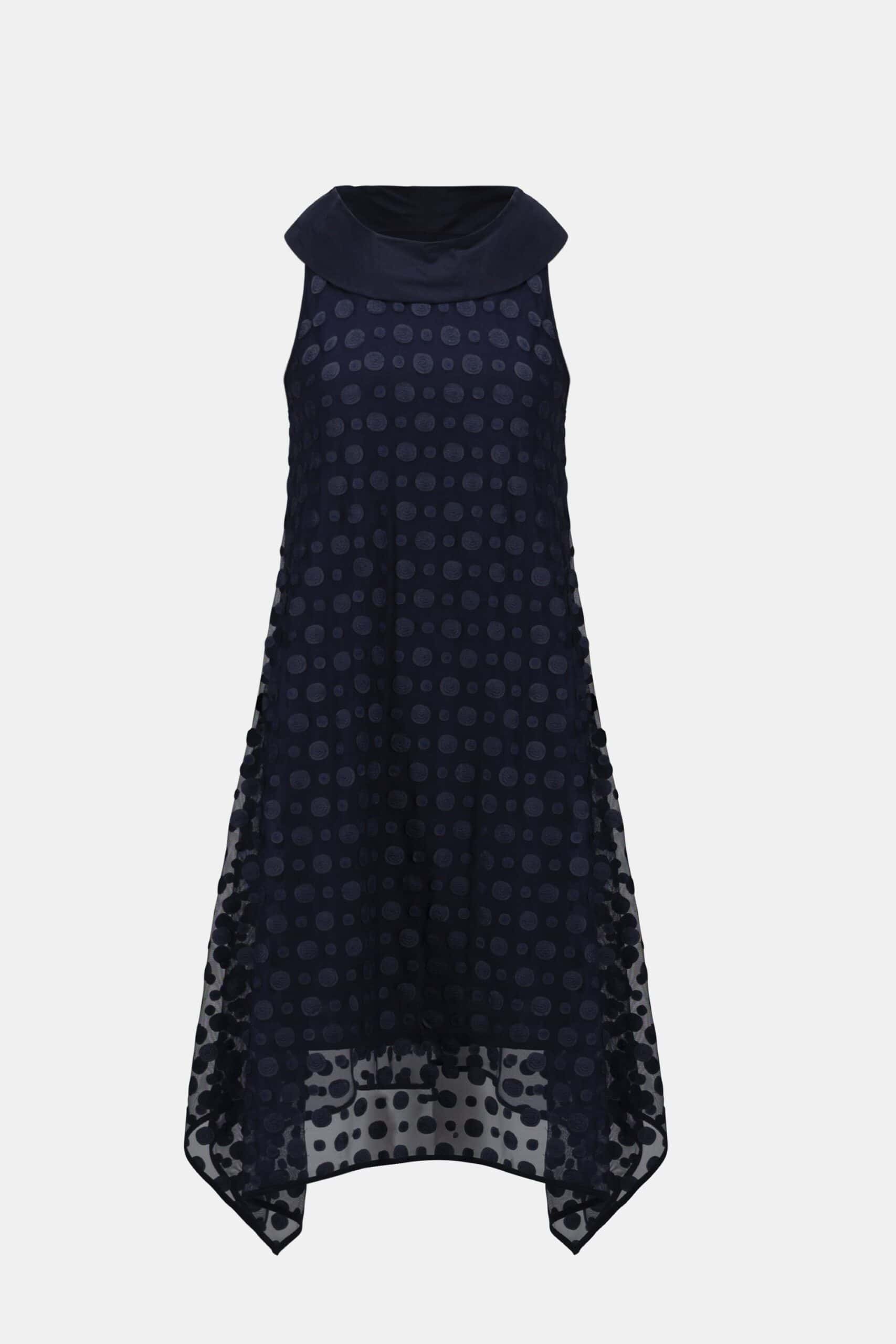 Joseph Ribkoff | Dot Embroidered Mesh Handkerchief Dress | Midnight Blue