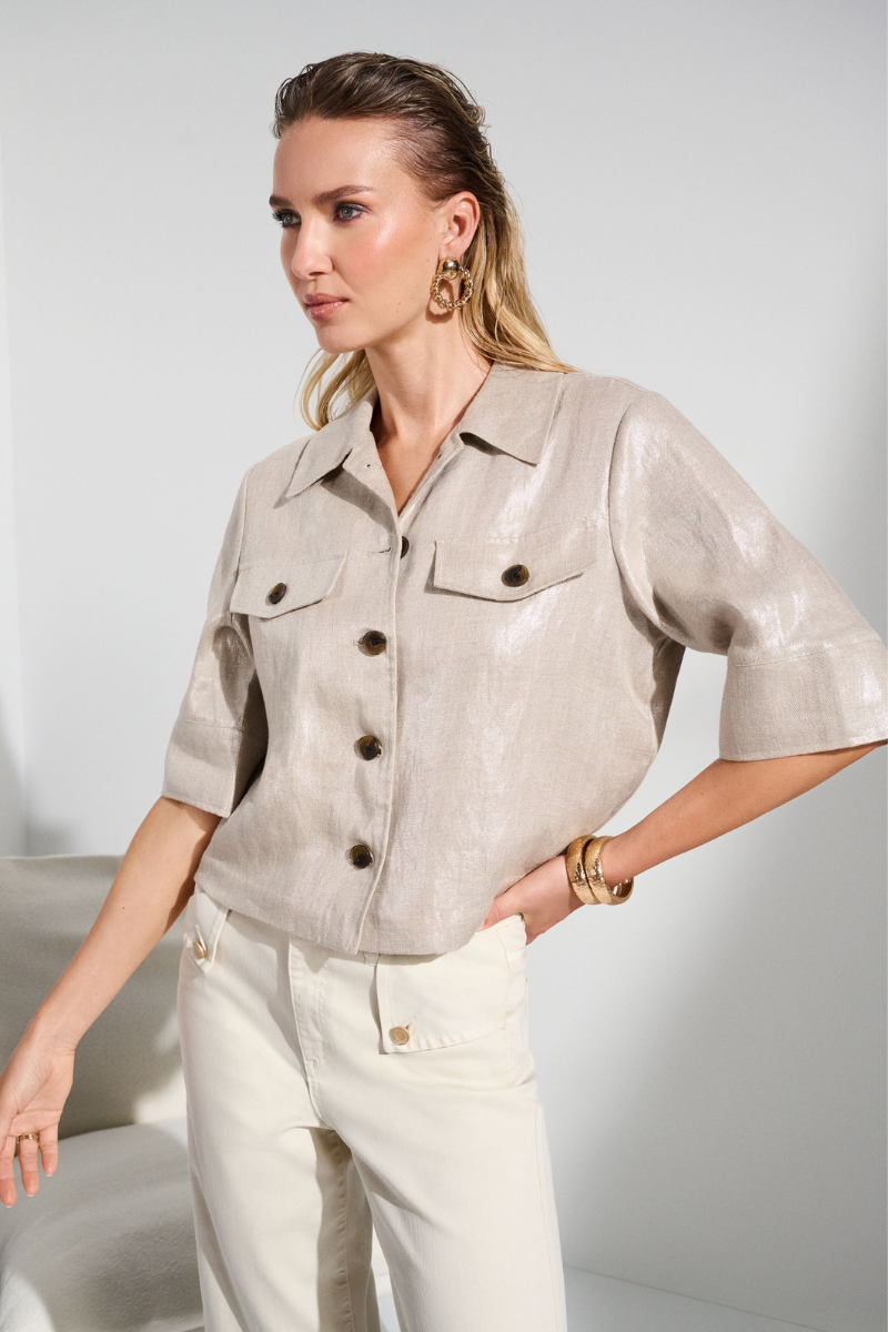 Joseph Ribkoff | Foiled Linen Blend Boxy Jacket | Champagne