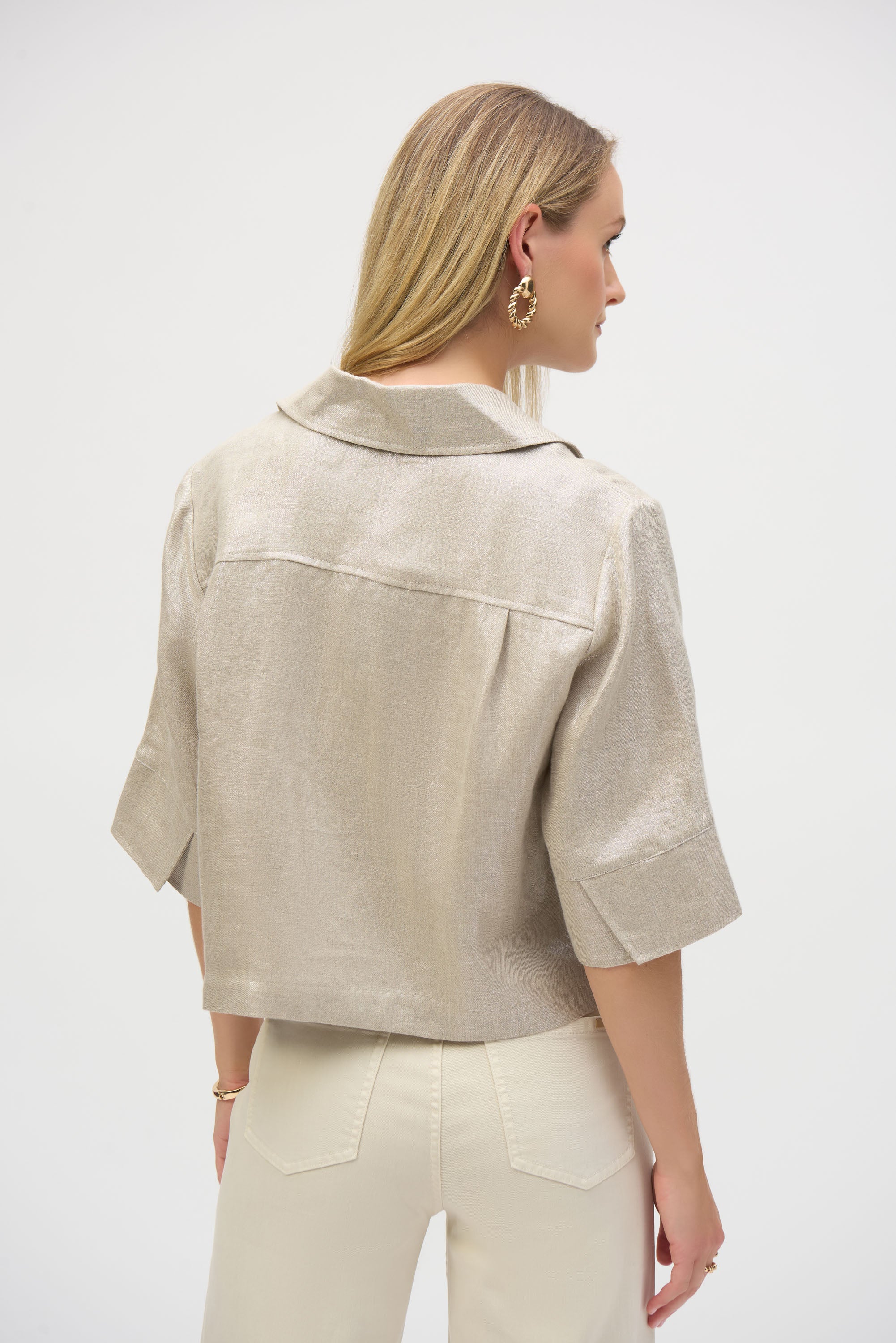 Joseph Ribkoff | Foiled Linen Blend Boxy Jacket | Champagne