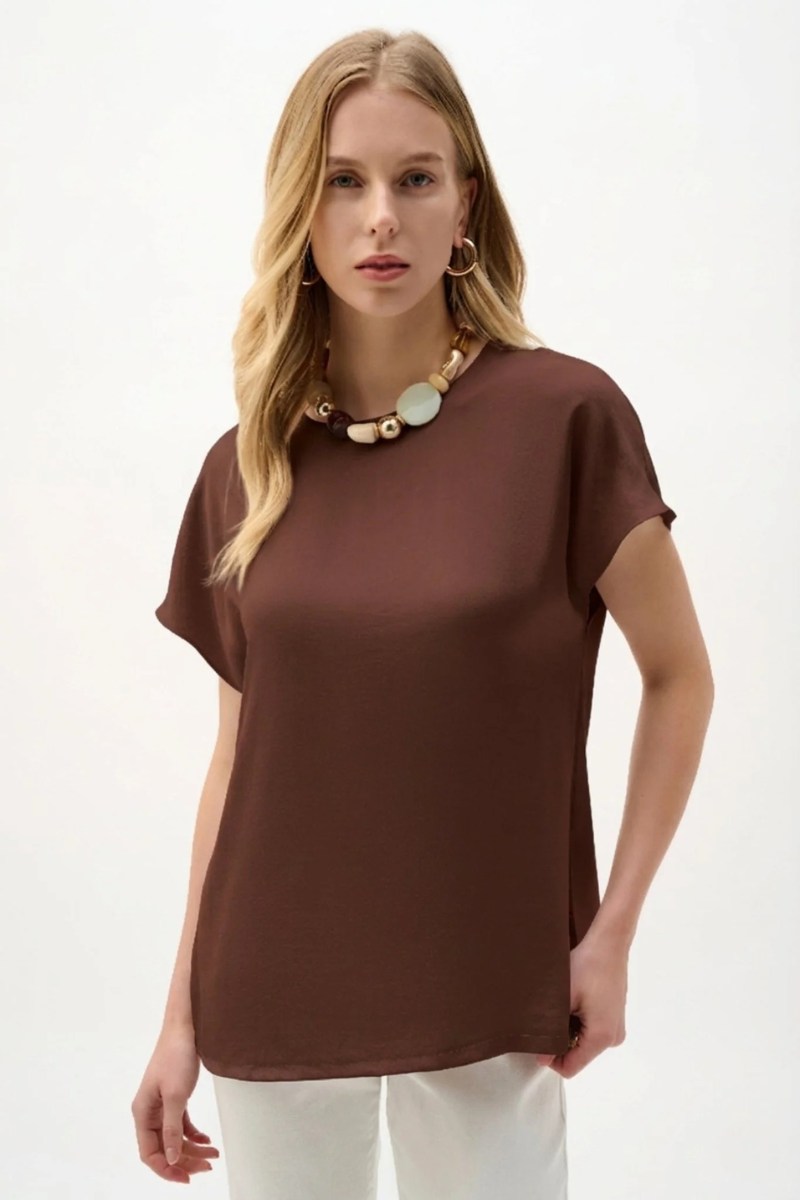 Joseph Ribkoff | Recycled Round Neck Tee | Mahogany