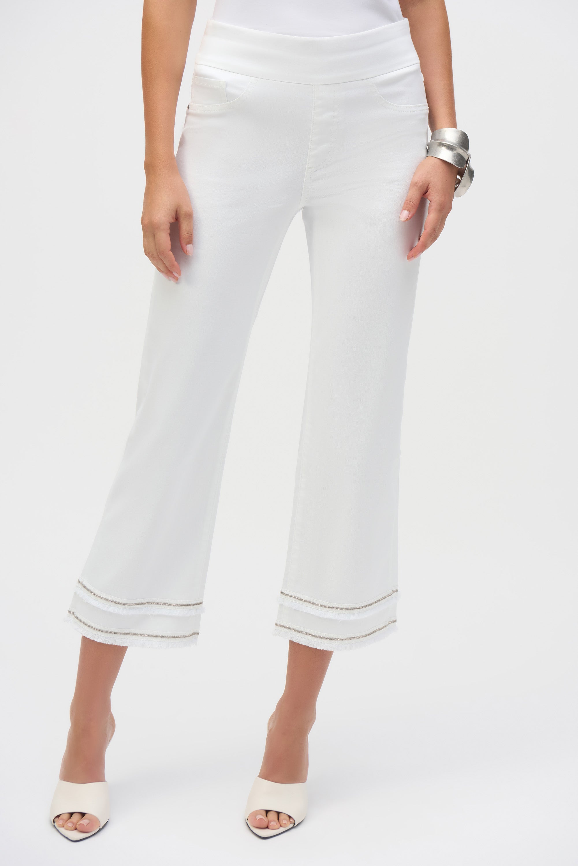 Joseph Ribkoff | Stretch Straight Crop Pull on Jeans with White Beading