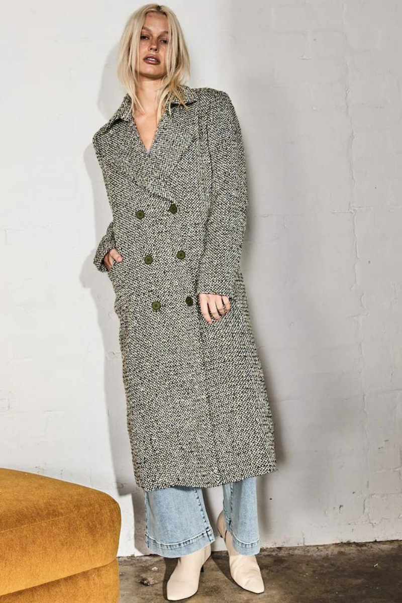 Kireina - Etta Coat - Khaki Brocade