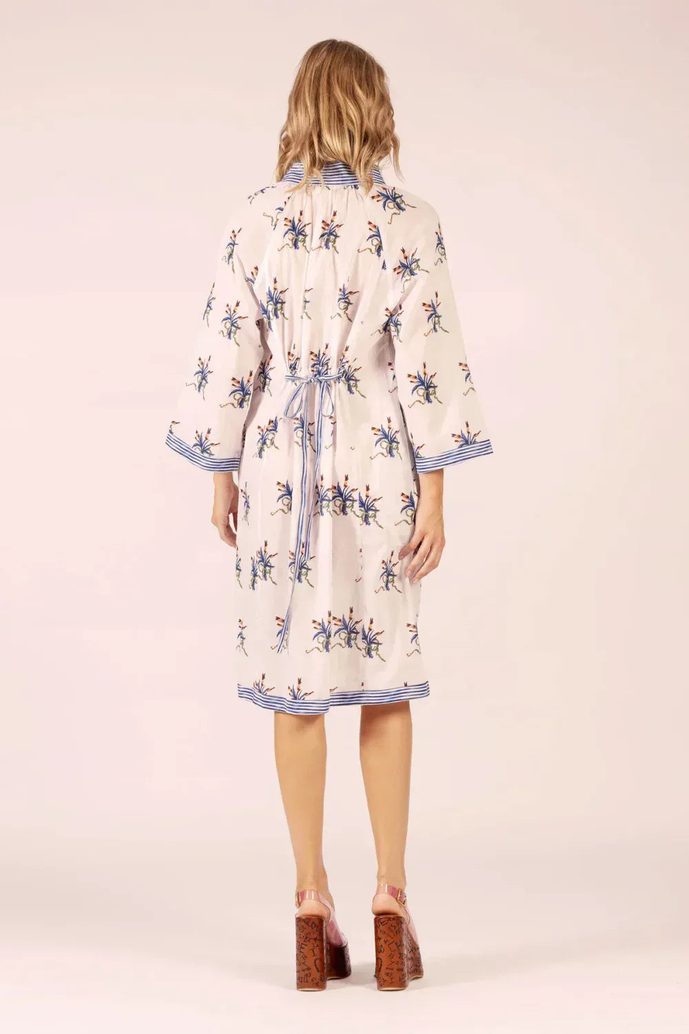 Lola | Cirque Midi Linen Dress| Spray Navy/White