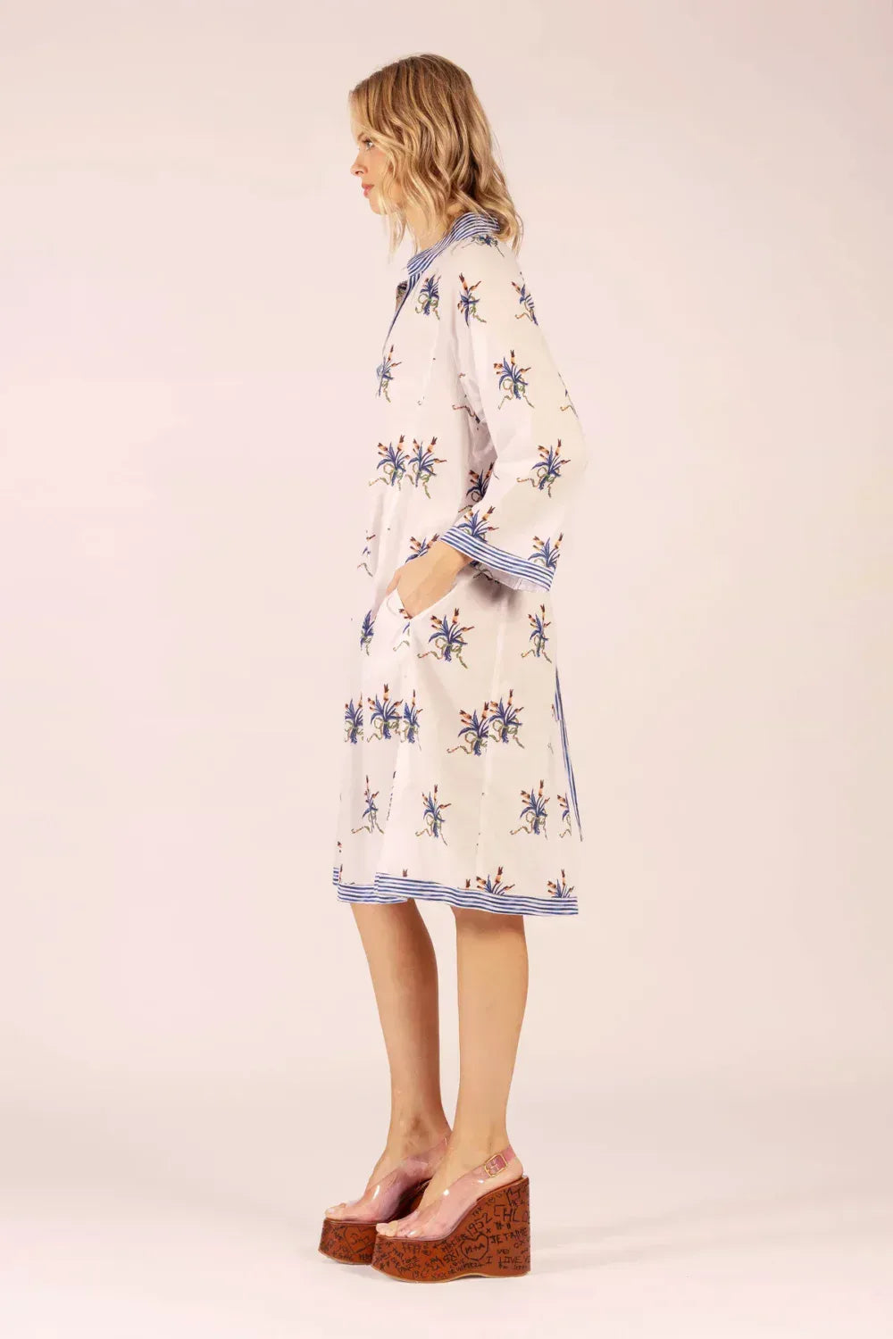 Lola | Cirque Midi Linen Dress| Spray Navy/White