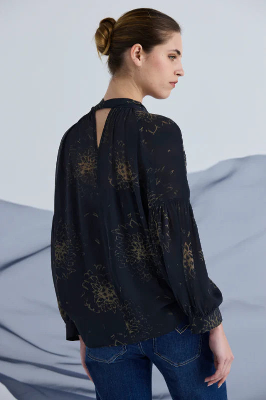Lania | Crown Print Blouse | Navy