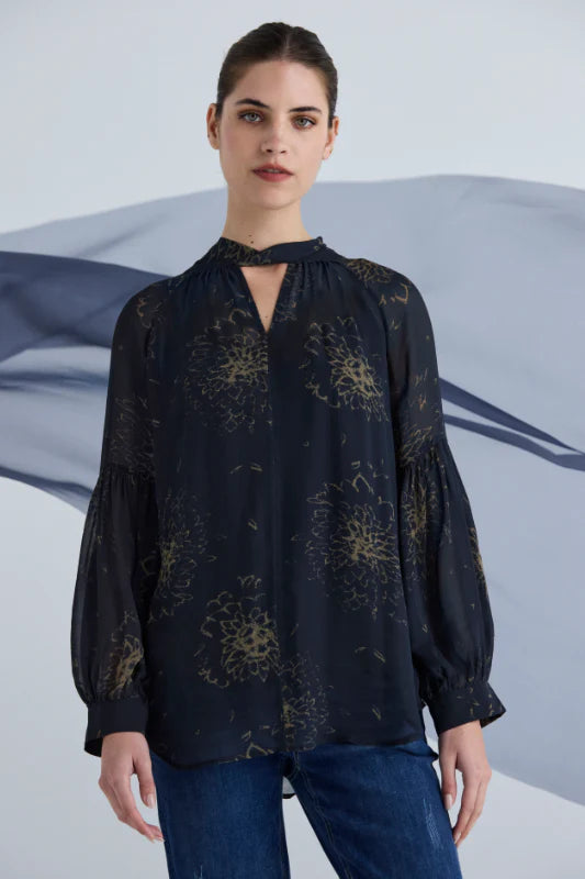 Lania | Crown Print Blouse | Navy