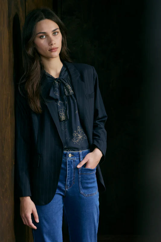 Lania | Crown Print Blouse | Navy