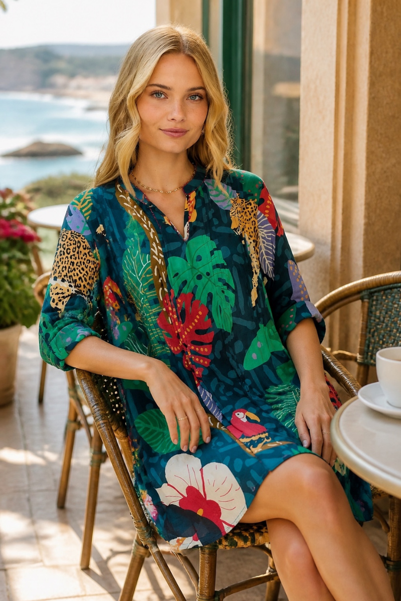 Lulalife | Jungle Fever Tuck Dress | Navy