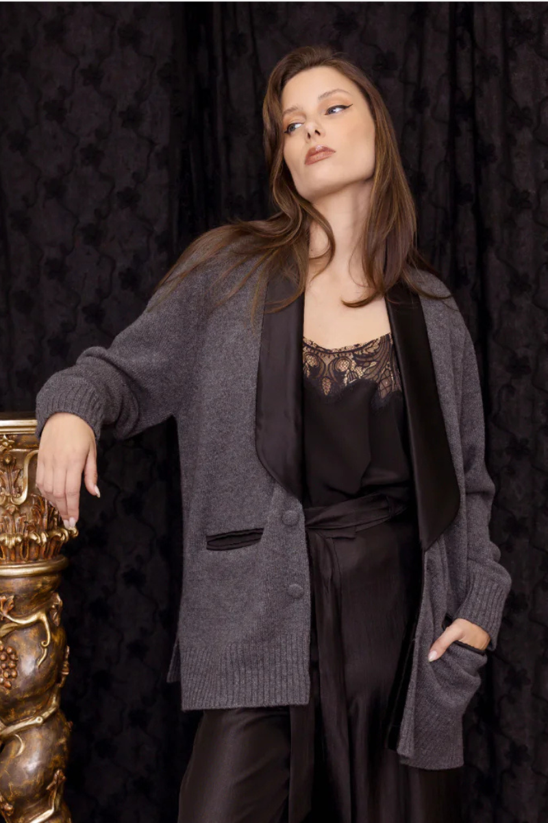 M A Dainty | Chrissie Cardigan | Grey with Black