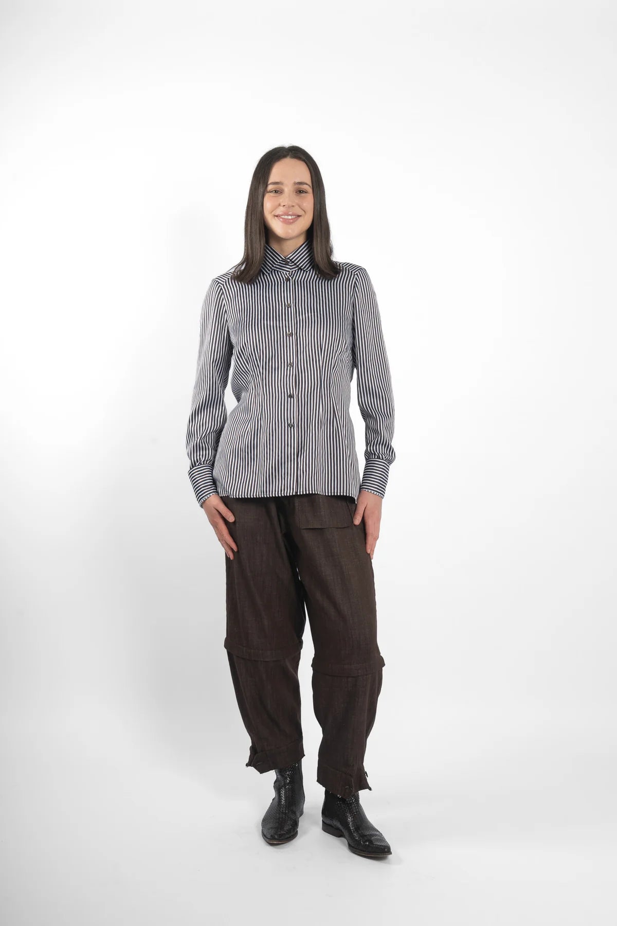 Maud Dainty | Keyes Top | Blue/Brown Stripe
