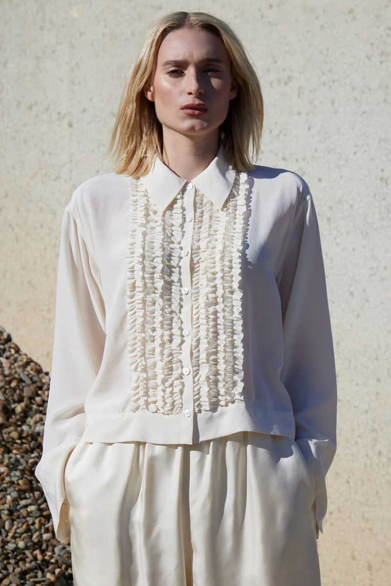 M A Dainty | Frilled Front Blouse | Cream Liza