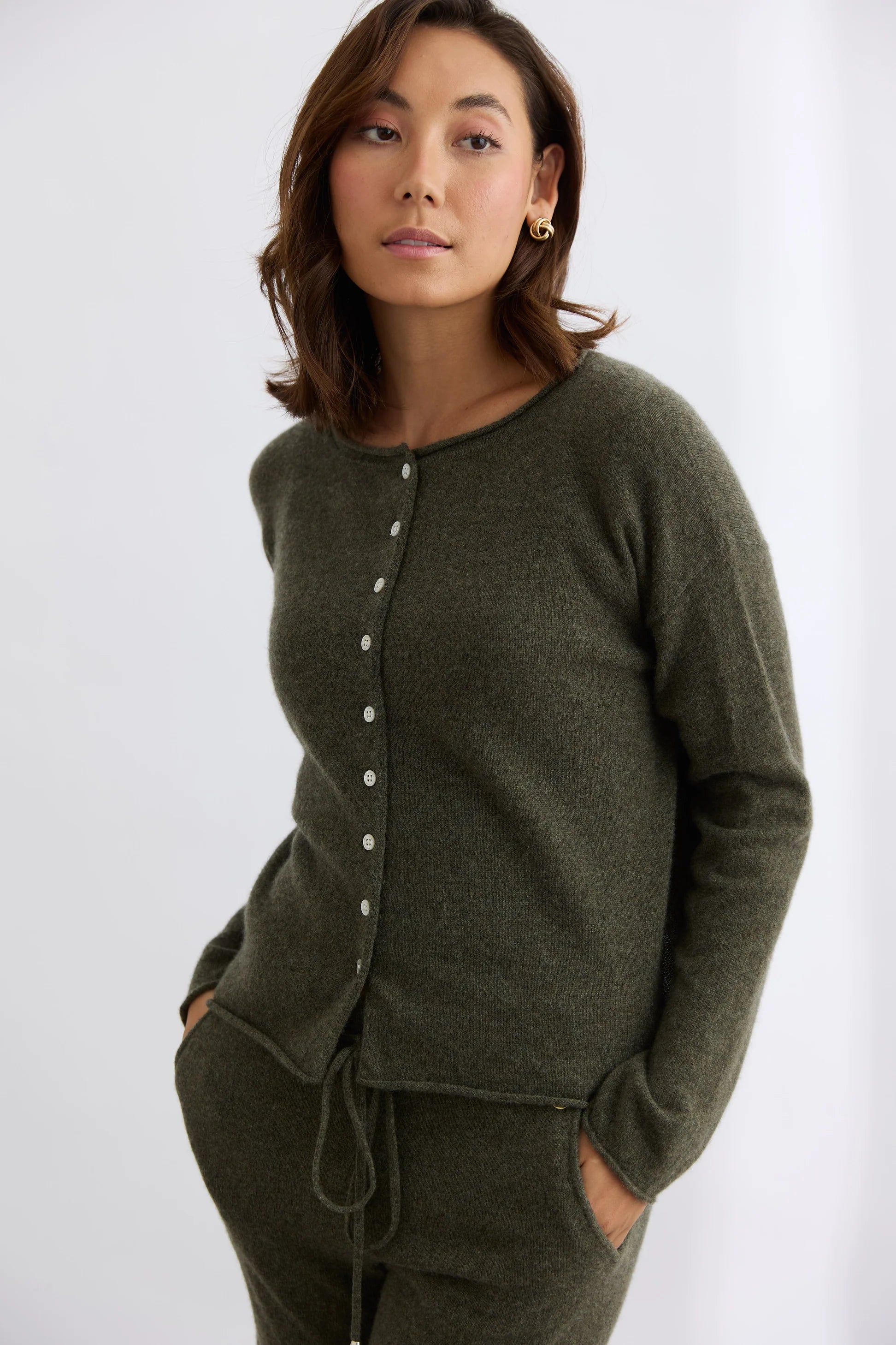 Mia Fratino | Reversible Button Cardigan | Military