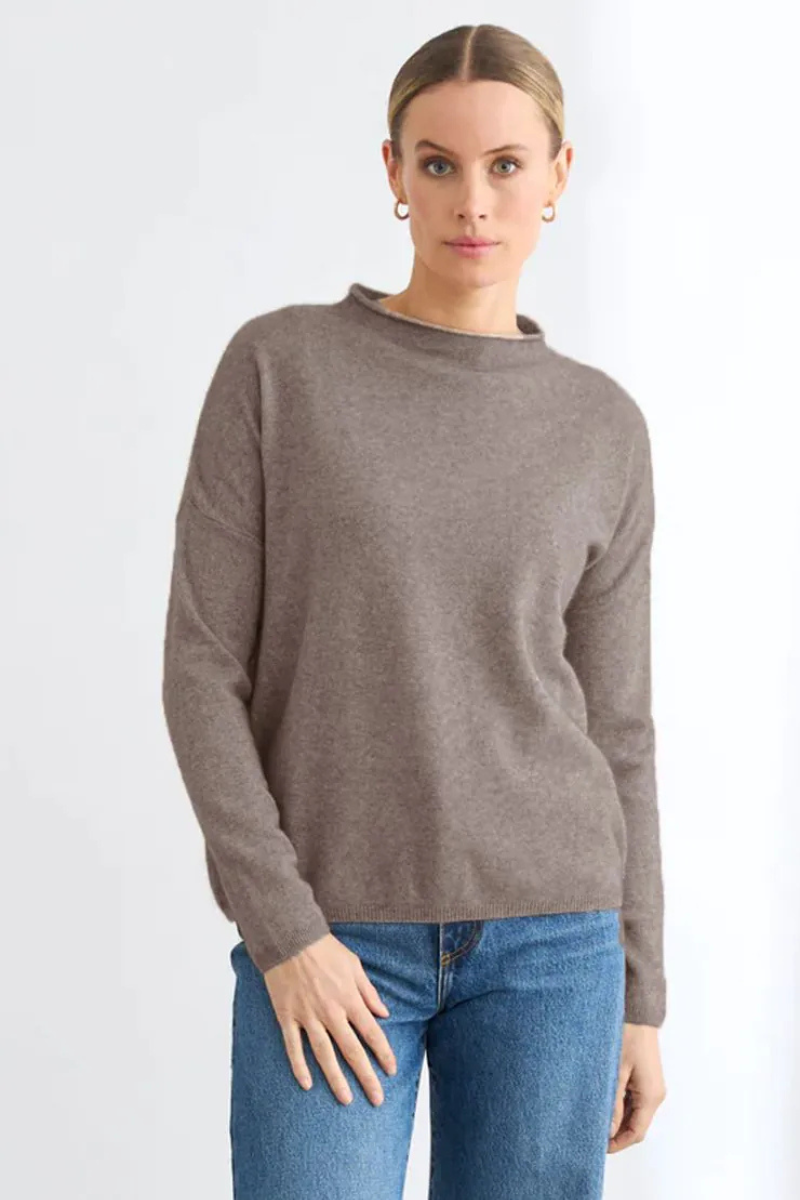 Mia Fratino | Sloane Mock Neck Jumper | Toast