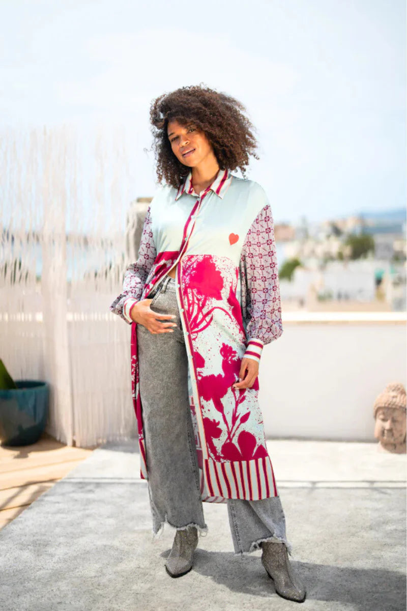 Miss Goodlife | Heart Stitching Midi Dress | Light Blue/Berry