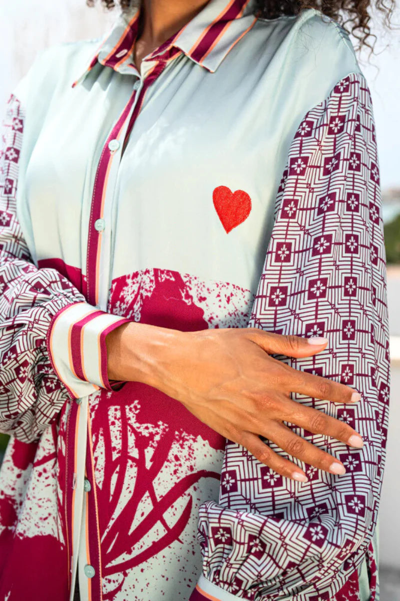 Miss Goodlife | Heart Stitching Midi Dress | Light Blue/Berry