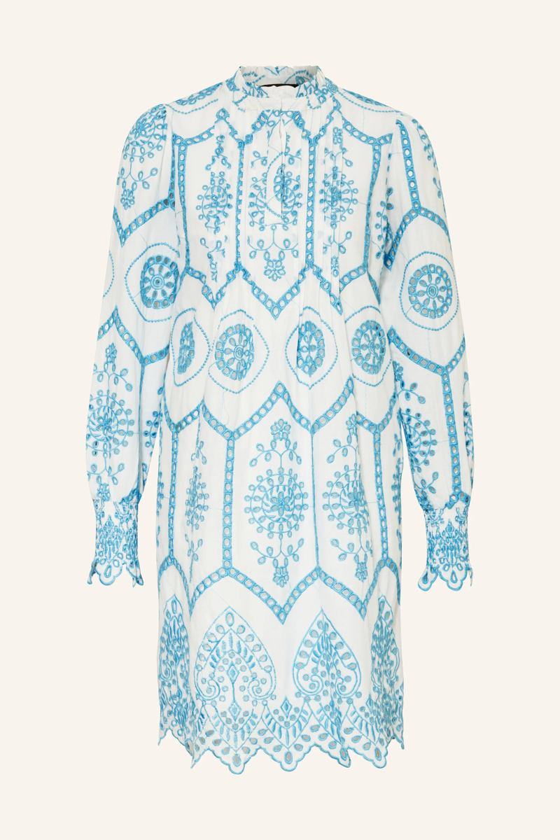 Miss Goodlife | Midi Dress w/ Eyelet Embroidery | Blue/White