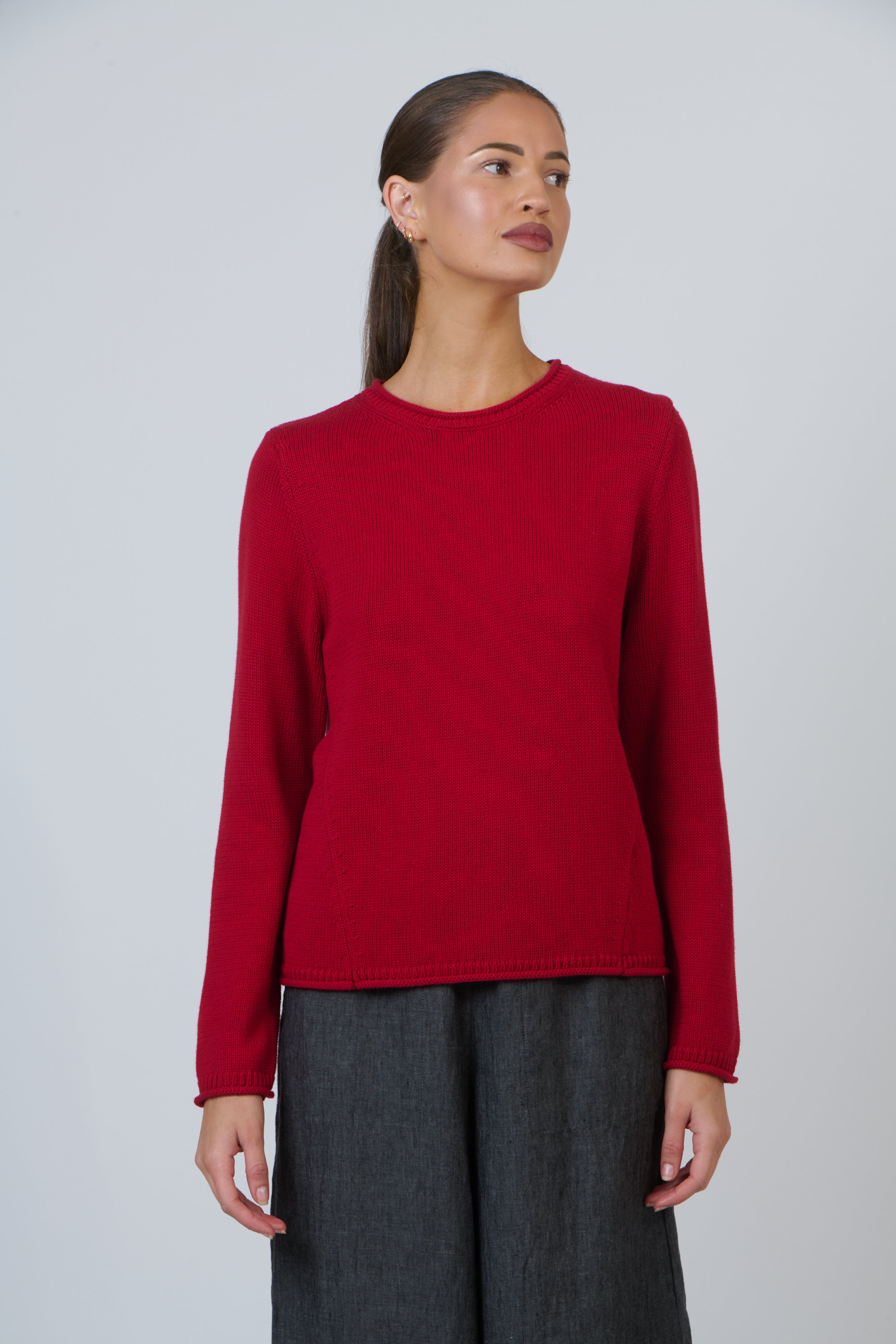 Naturals | Round Neck Cotton Jumper | Cranberry