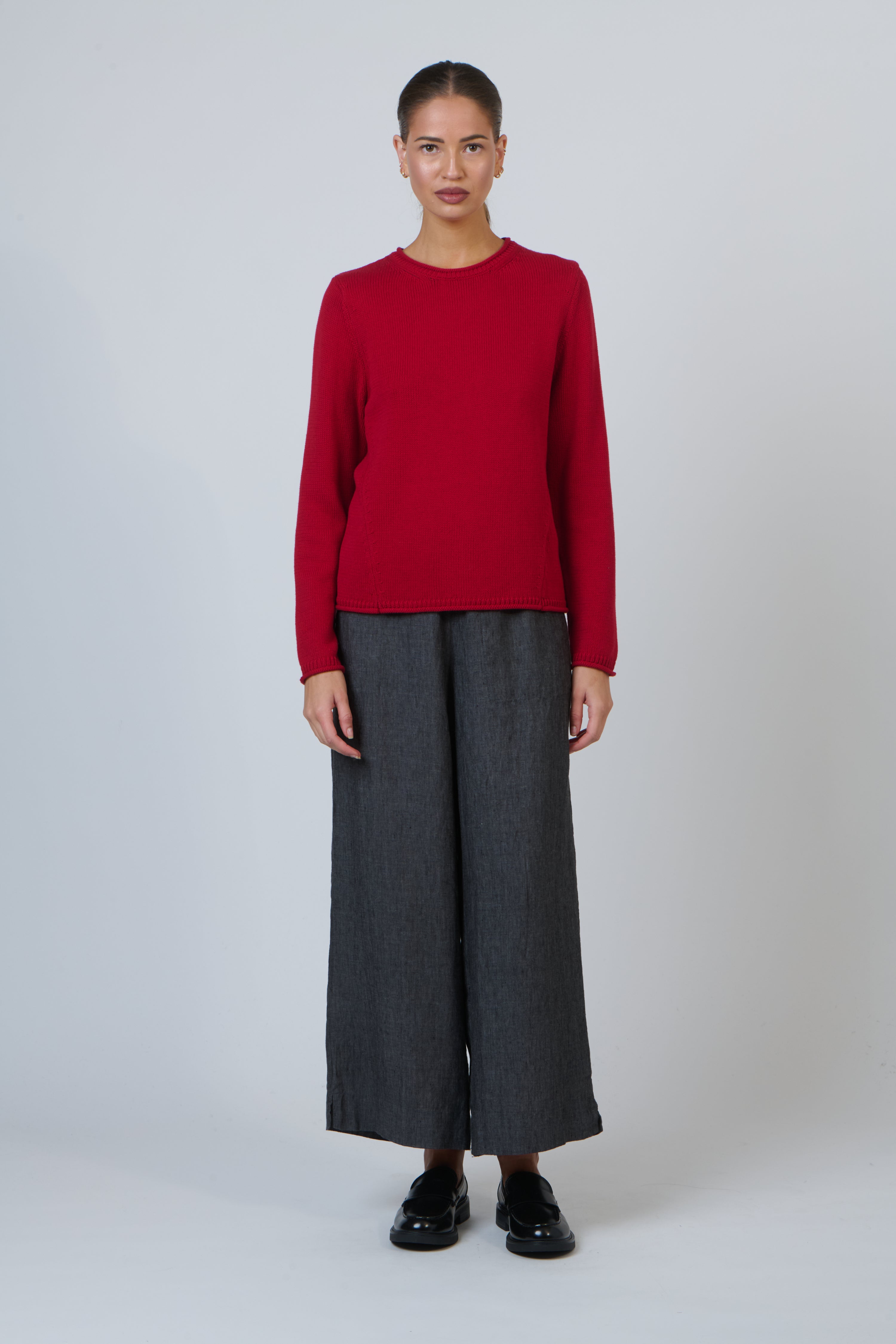 Naturals | Round Neck Cotton Jumper | Cranberry