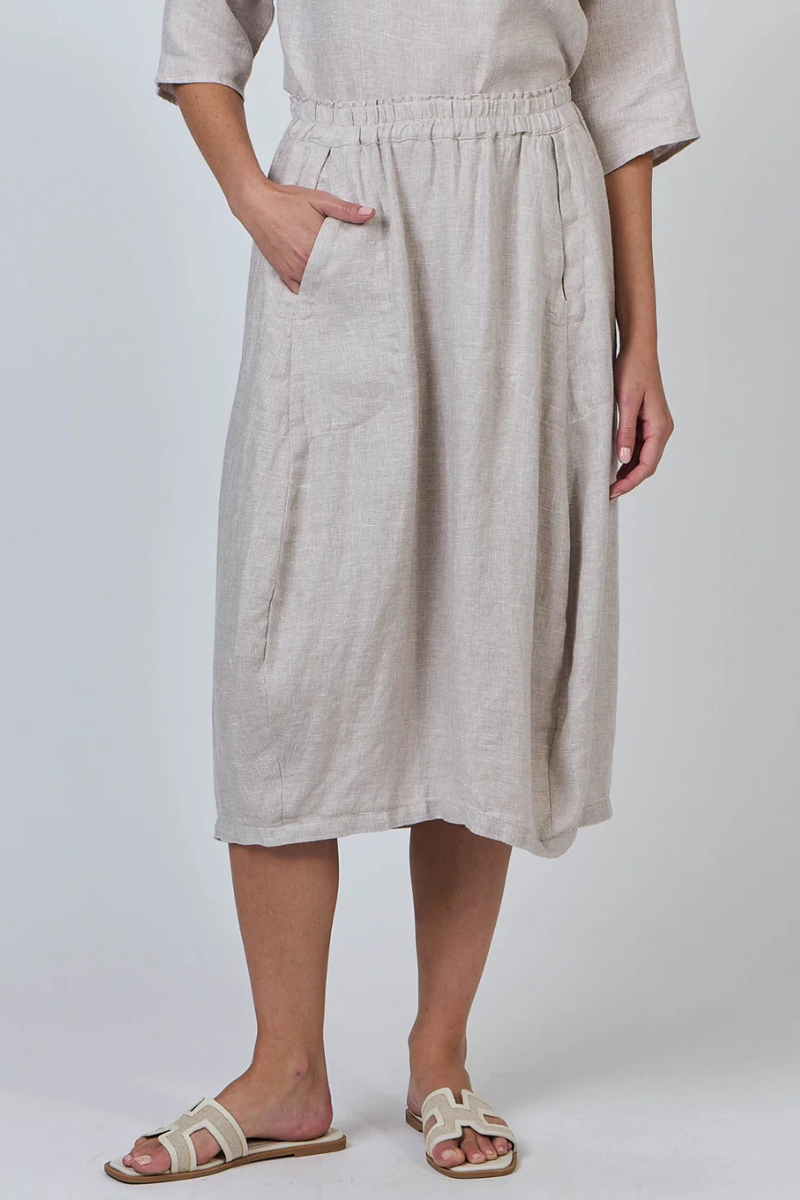Naturals | Elasticised Waist Skirt with Side/Front Pockets | Dune