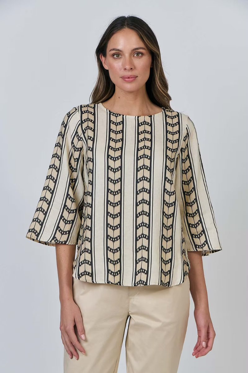 Naturals | Linen Top with Sleeve | Chevron