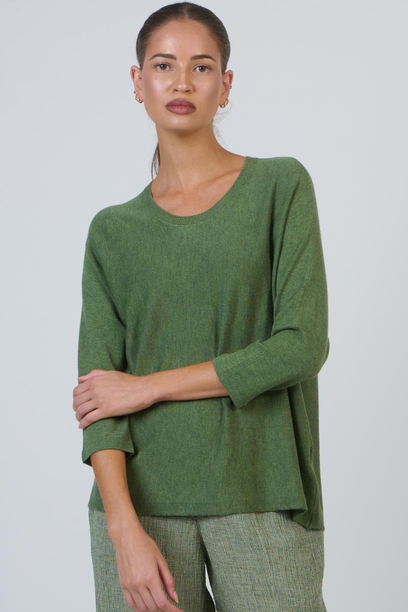 Naturals | Round Neck 3/4 Sleeve Jumper | Green