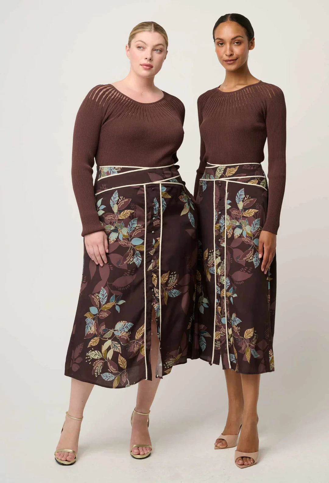 Once Was | Rhiannon Sheer Neckline Knit Top | Mocha
