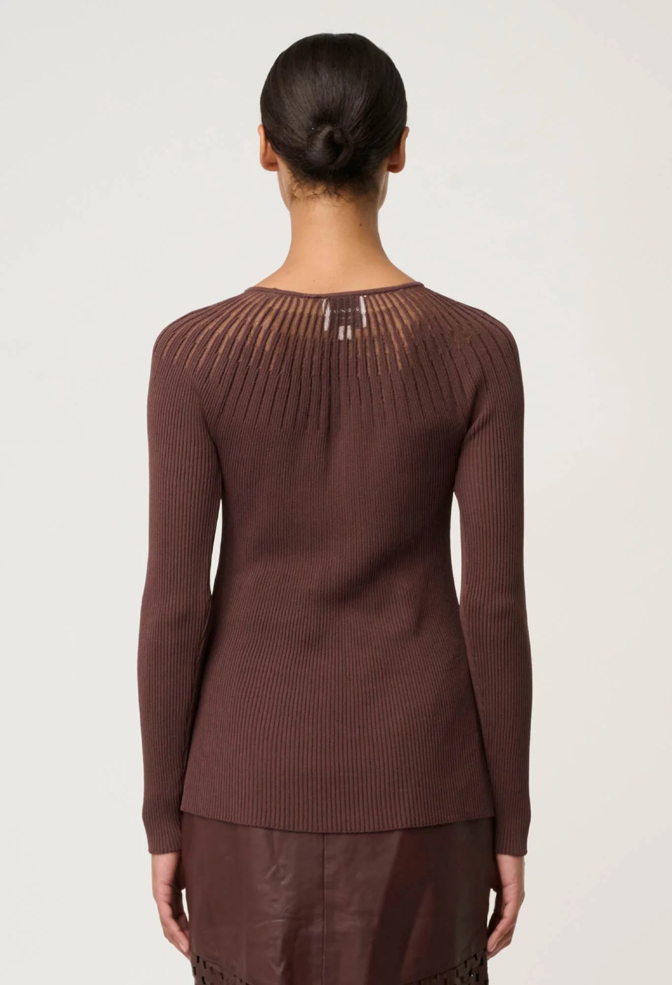 Once Was | Rhiannon Sheer Neckline Knit Top | Mocha
