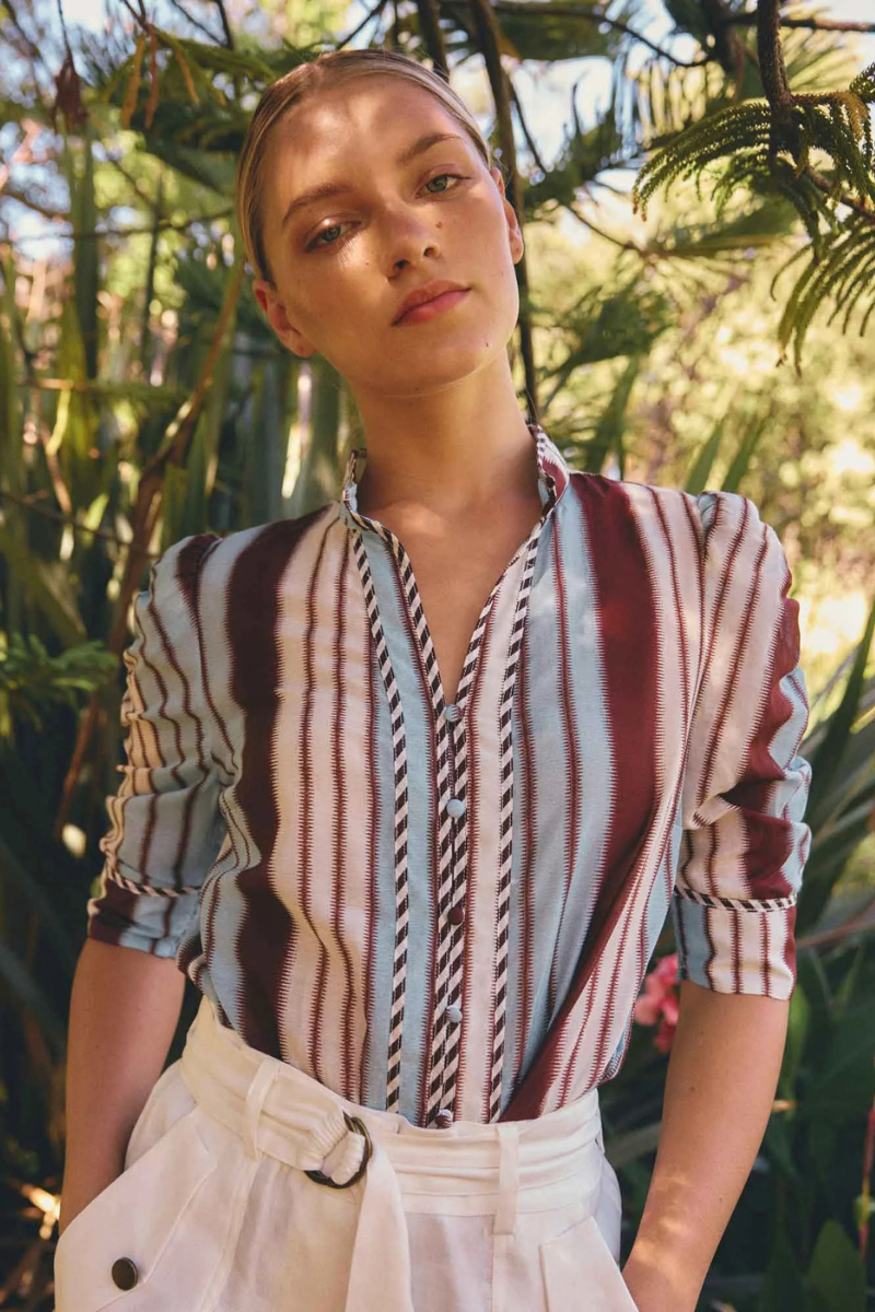 Once Was | Calantha Cotton Silk Blouse | Iridescent Stripe
