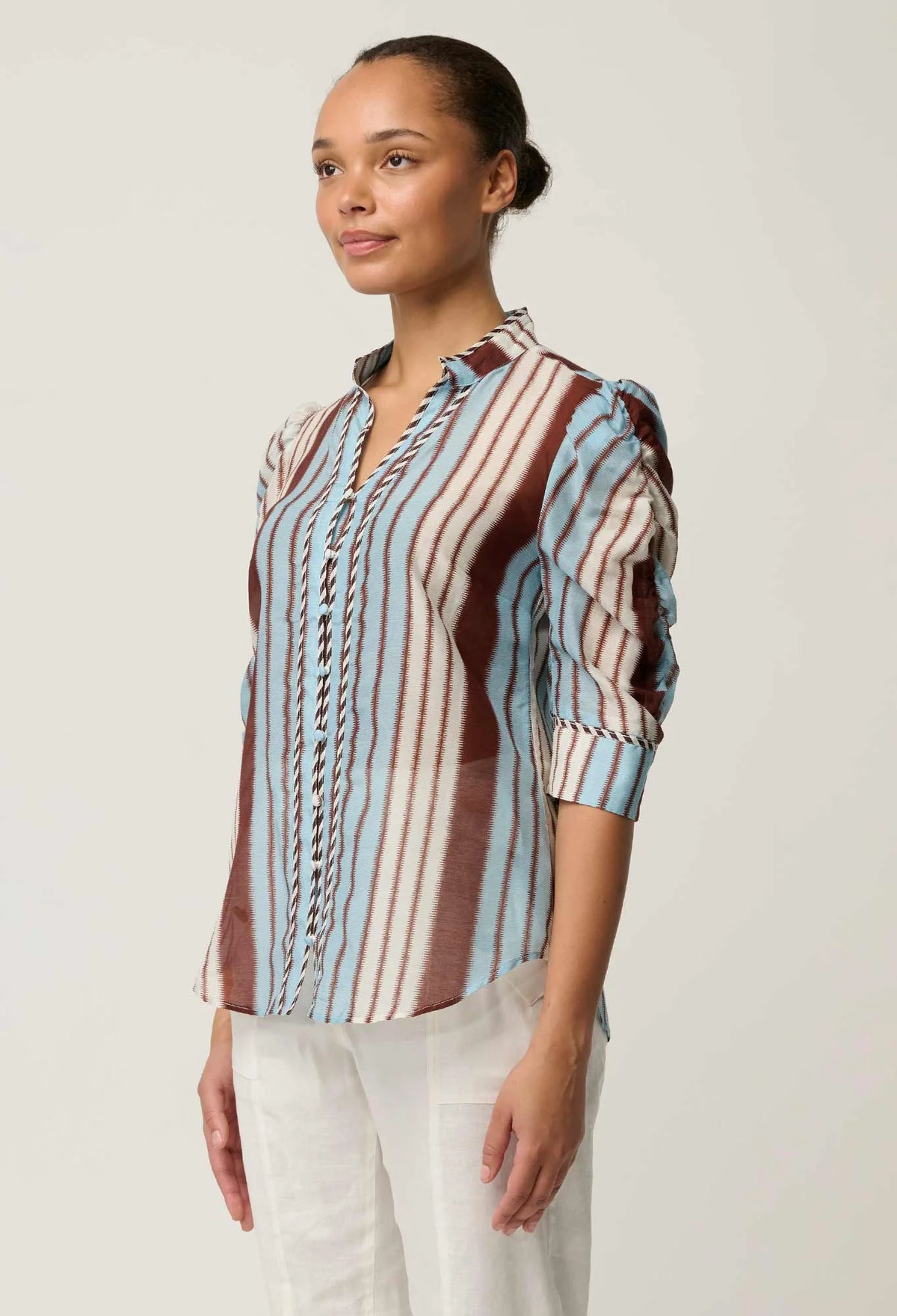 Once Was | Calantha Cotton Silk Blouse | Iridescent Stripe