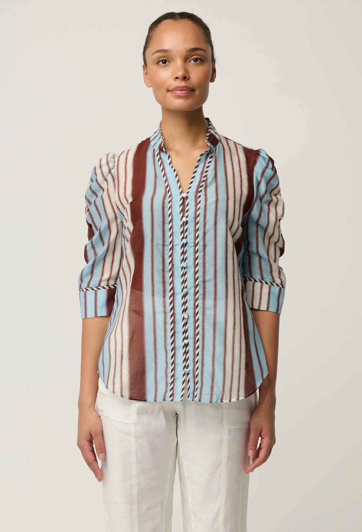 Once Was | Calantha Cotton Silk Blouse | Iridescent Stripe