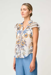 Once Was I Luma Silk Cotton Flutter Sleeve trip top I Golden Medina