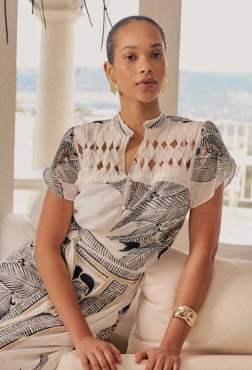 Once Was I Dalia Diamond Smock Yoke Shirt I Ivory Casablanca