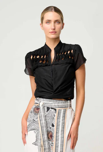 Once Was I Dalia Diamond Smock Yoke Shirt I Onyx