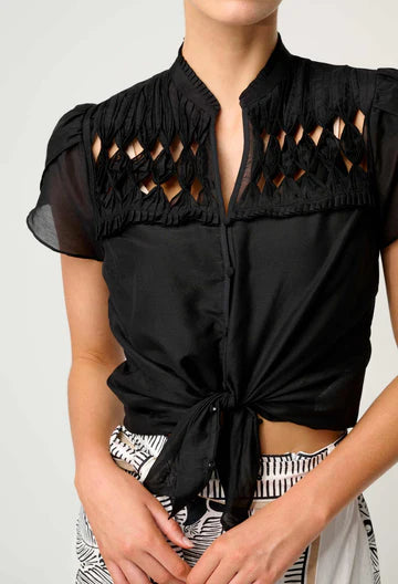 Once Was I Dalia Diamond Smock Yoke Shirt I Onyx