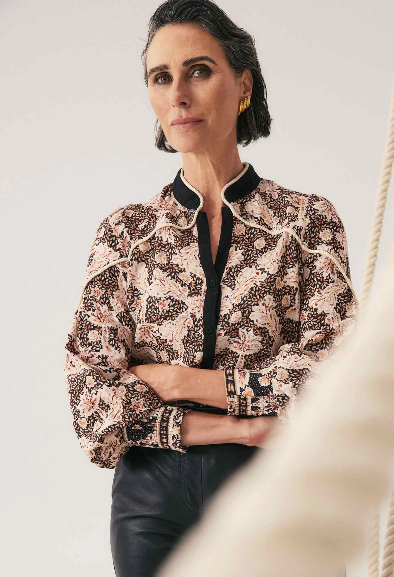 Once Was I Harley Linen Rope Trim Detail Shirt I Russet Palm