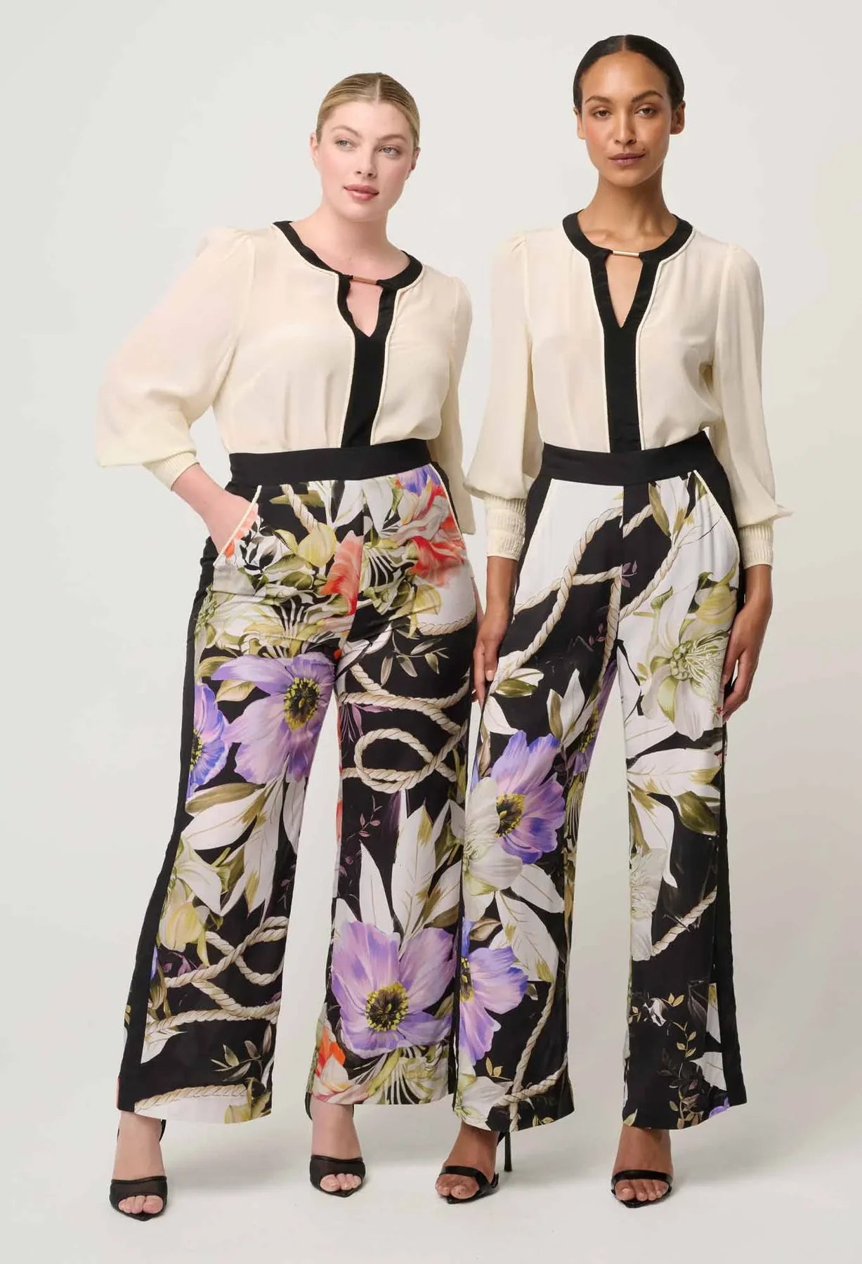 Once Was | Iris Contrast Panel Silk Blouse | Cloud
