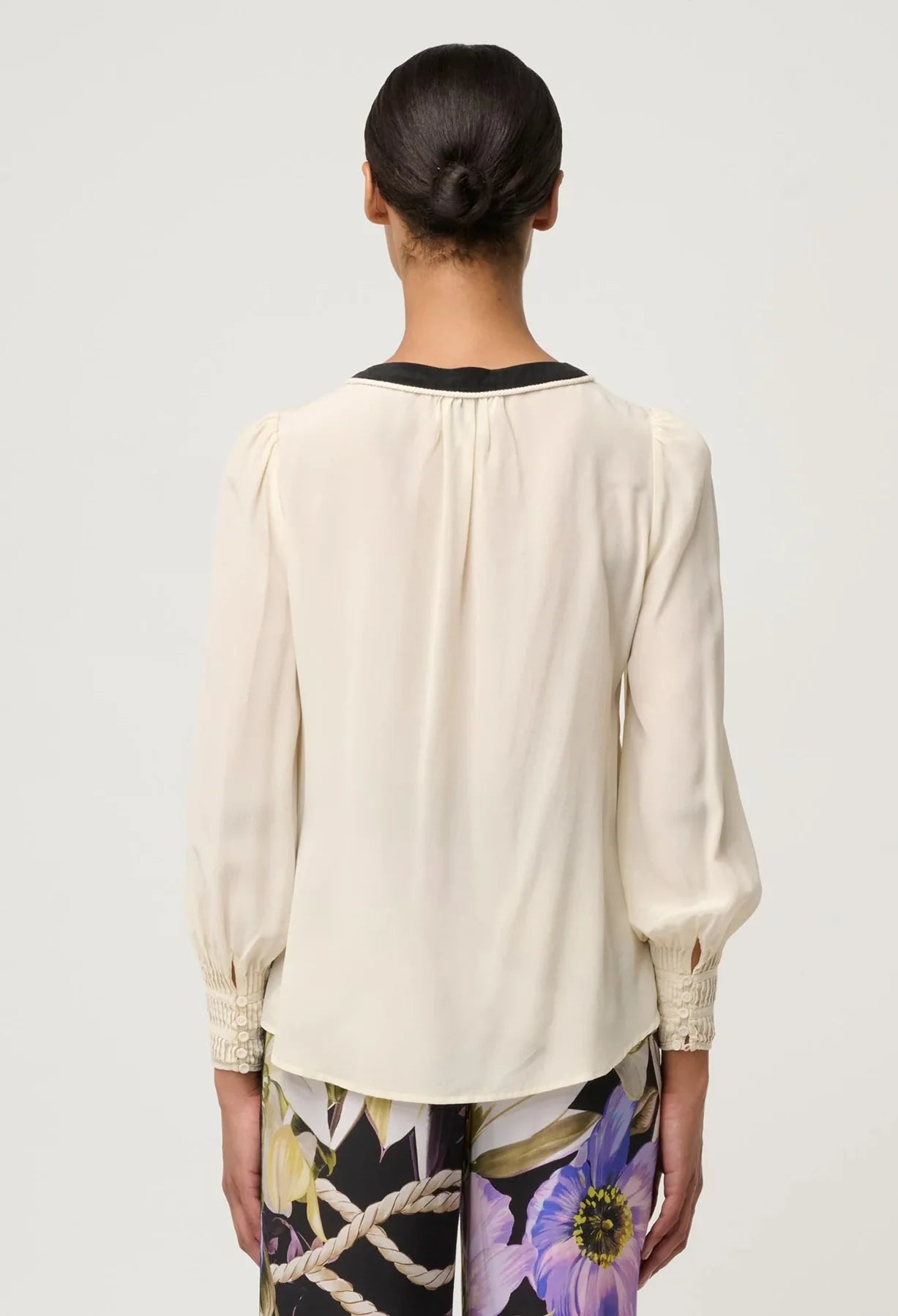 Once Was | Iris Contrast Panel Silk Blouse | Cloud