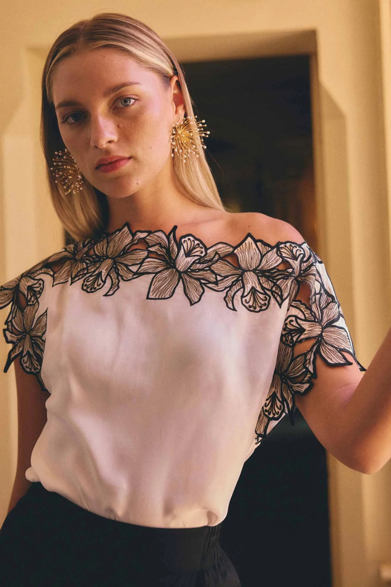 Once Was | Eleanor Cupro Wide Neck Top | Ivory