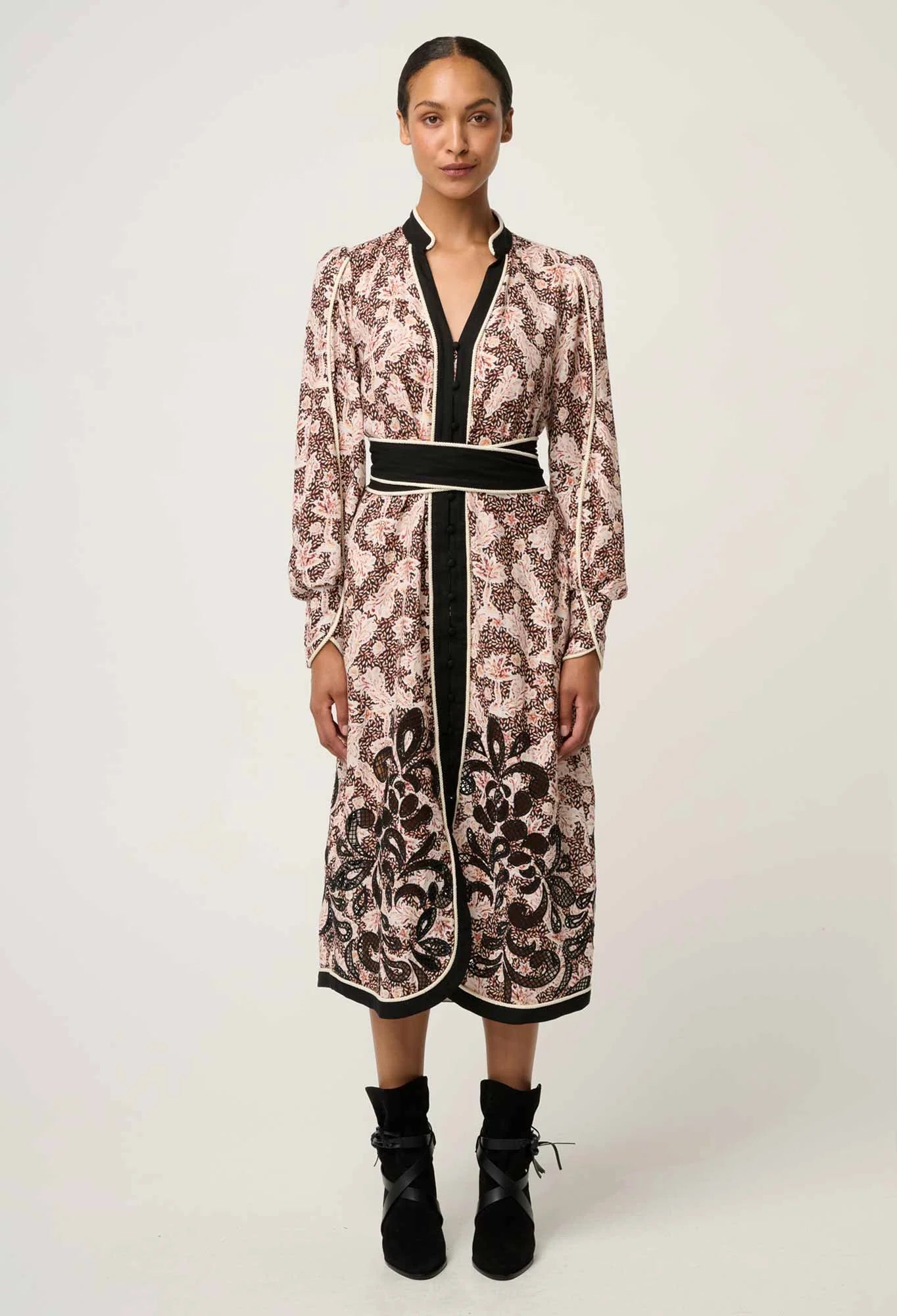 Once Was | Camille Curved Hem Placement Dress | Russet Palm