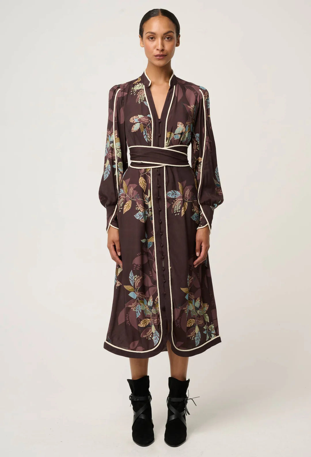 Once Was | Harper Faille Criss Cross Waist Panel Skirt | Ember Vines