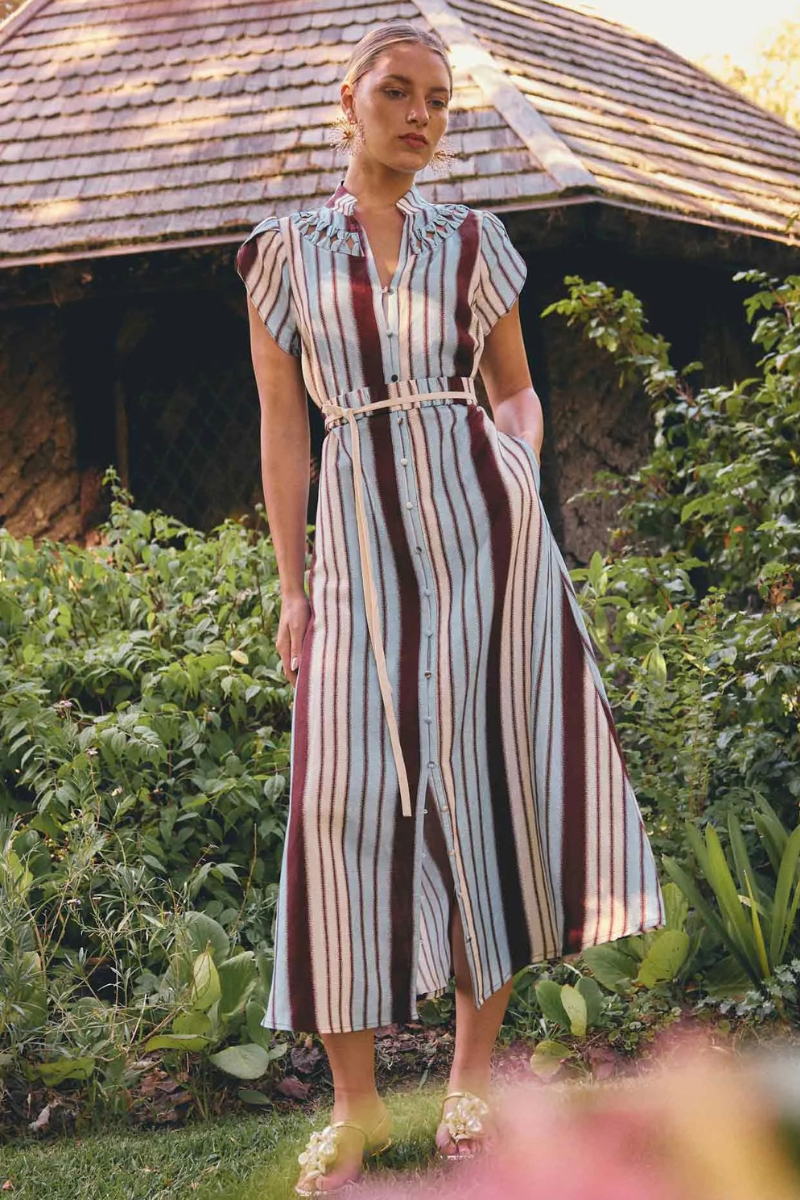 Once Was | Cattleya Smock Detail Dress | Iridescent Stripe